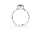 White gold Fancy Yellow Emerald  Halo Twisted Band Four-Prong Diamond Ring_23