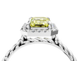 White gold Fancy Yellow Emerald  Halo Twisted Band Four-Prong Diamond Ring_24