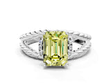 White gold Fancy Yellow Emerald  Halo Twisted Band Four-Prong Ring_31