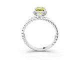White gold Fancy Yellow Emerald  Halo Twisted Band Four-Prong Ring_35