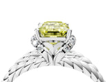 White gold Fancy Yellow Emerald  Halo Twisted Band Four-Prong Ring_35