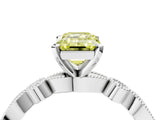 White gold Fancy Yellow Emerald  Milgrain Bezel Diamond Engagement Ring with Solitaire Prong Setting_182
