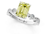 White gold Fancy Yellow Emerald  Milgrain Bezel Diamond Engagement Ring with Solitaire Prong Setting_183