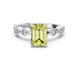 White gold Fancy Yellow Emerald  Milgrain Bezel Diamond Engagement Ring with Solitaire Prong Setting_184