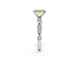 White gold Fancy Yellow Emerald  Milgrain Bezel Diamond Engagement Ring with Solitaire Prong Setting_184