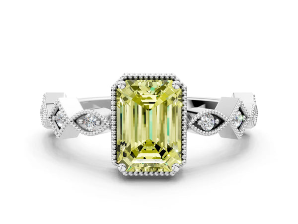 Platinum Fancy Yellow Emerald  Milgrain Marquise Diamond Twist Band Ring
