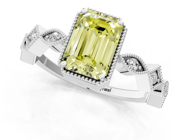 Platinum Fancy Yellow Emerald  Milgrain Marquise Diamond Twist Band Ring