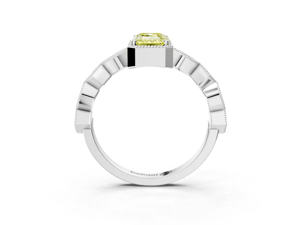 Platinum Fancy Yellow Emerald  Milgrain Marquise Diamond Twist Band Ring