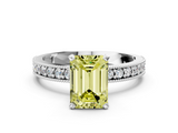 White gold Fancy Yellow Emerald  Milgrain Pave Diamond Engagement Ring with Four-Prong Setting_173
