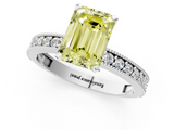 White gold Fancy Yellow Emerald  Milgrain Pave Diamond Engagement Ring with Four-Prong Setting_174