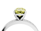 White gold Fancy Yellow Emerald  Milgrain Pave Diamond Engagement Ring with Four-Prong Setting_177