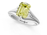 White gold Fancy Yellow Emerald  Solitaire Beaded Band Six-Prong Setting_1