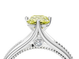White gold Fancy Yellow Emerald  Solitaire Beaded Band Six-Prong Setting_4
