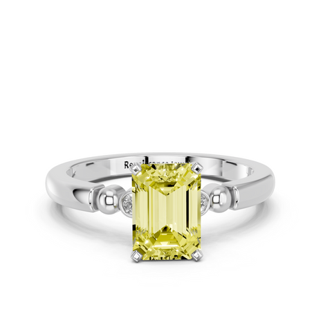 White gold Fancy Yellow Emerald  Solitaire Beaded Band with Four-Prong Setting_11