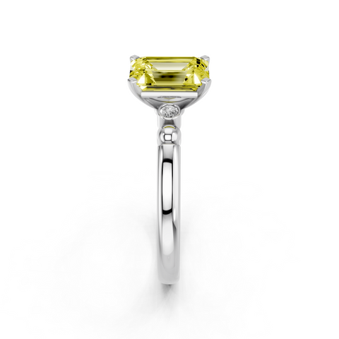 White gold Fancy Yellow Emerald  Solitaire Beaded Band with Four-Prong Setting_4