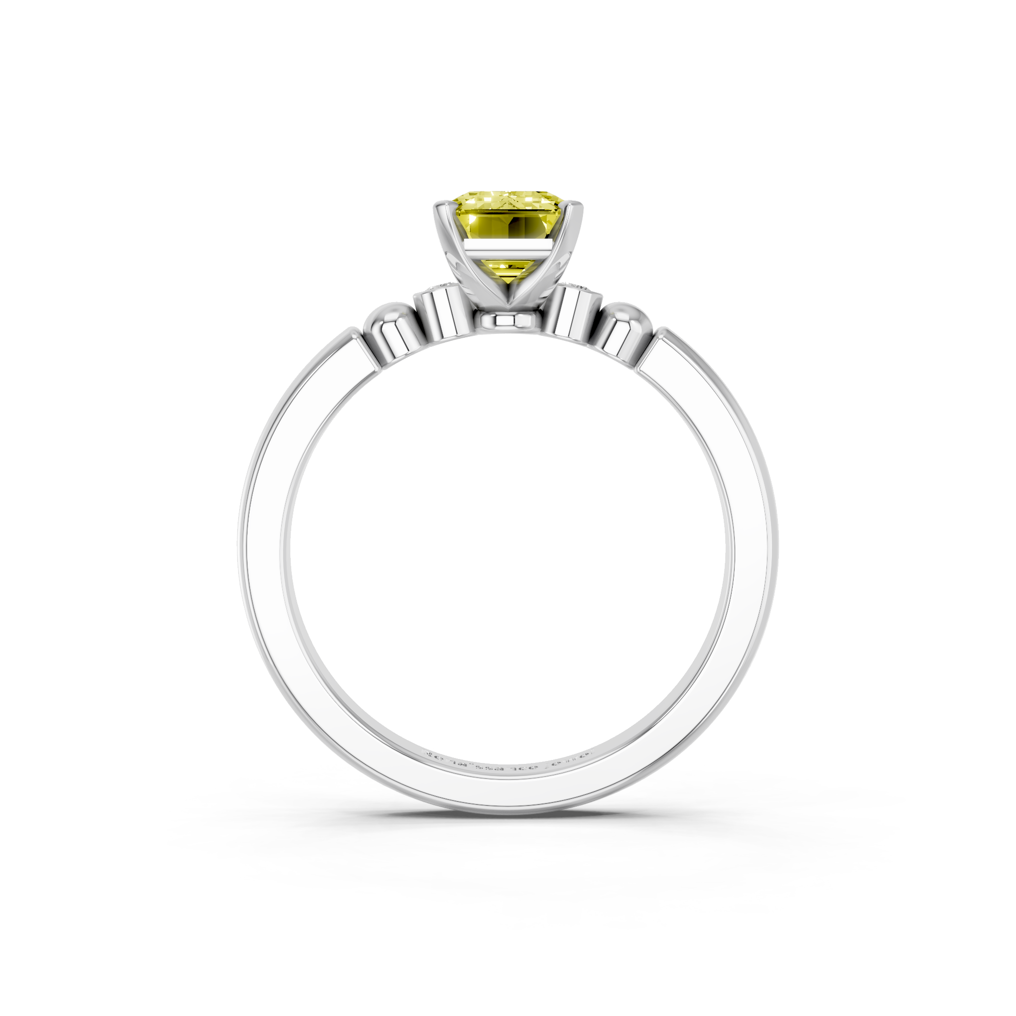 White gold Fancy Yellow Emerald  Solitaire Beaded Band with Four-Prong Setting_5