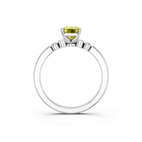 White gold Fancy Yellow Emerald  Solitaire Beaded Band with Four-Prong Setting_5