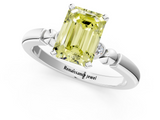 White gold Fancy Yellow Emerald  Solitaire Beaded Band with Four-Prong Setting_60