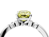 White gold Fancy Yellow Emerald  Solitaire Beaded Band with Four-Prong Setting_63