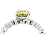White gold Fancy Yellow Emerald  Solitaire Bezel Accent Diamond Engagement Ring with Beaded Band and Four-Prong Setting_39
