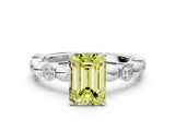 White gold Fancy Yellow Emerald  Solitaire Bezel-Set Diamond Ring with Beaded Band and Four-Prong Setting_31