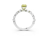 White gold Fancy Yellow Emerald  Solitaire Bezel-Set Diamond Ring with Beaded Band and Four-Prong Setting_35
