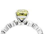 White gold Fancy Yellow Emerald  Solitaire Bezel-Set Diamond Ring with Beaded Band and Four-Prong Setting_36