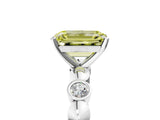 White gold Fancy Yellow Emerald  Solitaire Bezel-Set Diamond Ring with Beaded Band and Four-Prong Setting_37