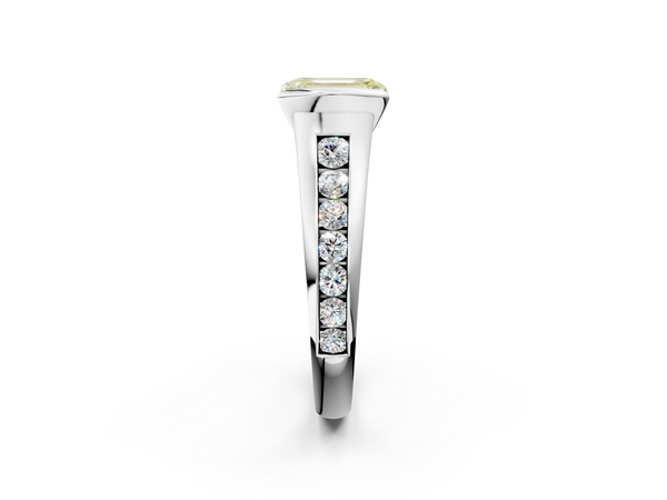 Platinum Emerald Cut Half Bezel Engagement Ring Setting for Fancy Yellow Center