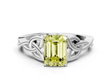 White gold Fancy Yellow Emerald  Solitaire Celtic Knot Engagement Ring with Four-Prong Setting_37