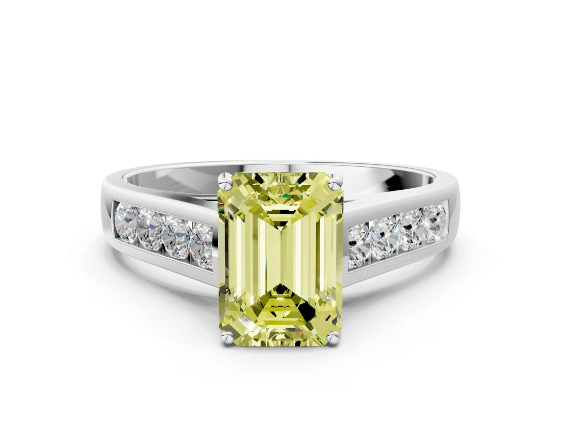 White gold Fancy Yellow Emerald  Solitaire Channel-Set Diamond Engagement Ring with Four-Prong Setting_32