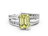 White gold Fancy Yellow Emerald  Solitaire Channel-Set Split Shank Ring with Tension Prong Setting_3