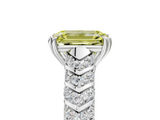 White gold Fancy Yellow Emerald  Solitaire Chevron Pave Diamond Engagement Ring with Six-Prong Setting_8