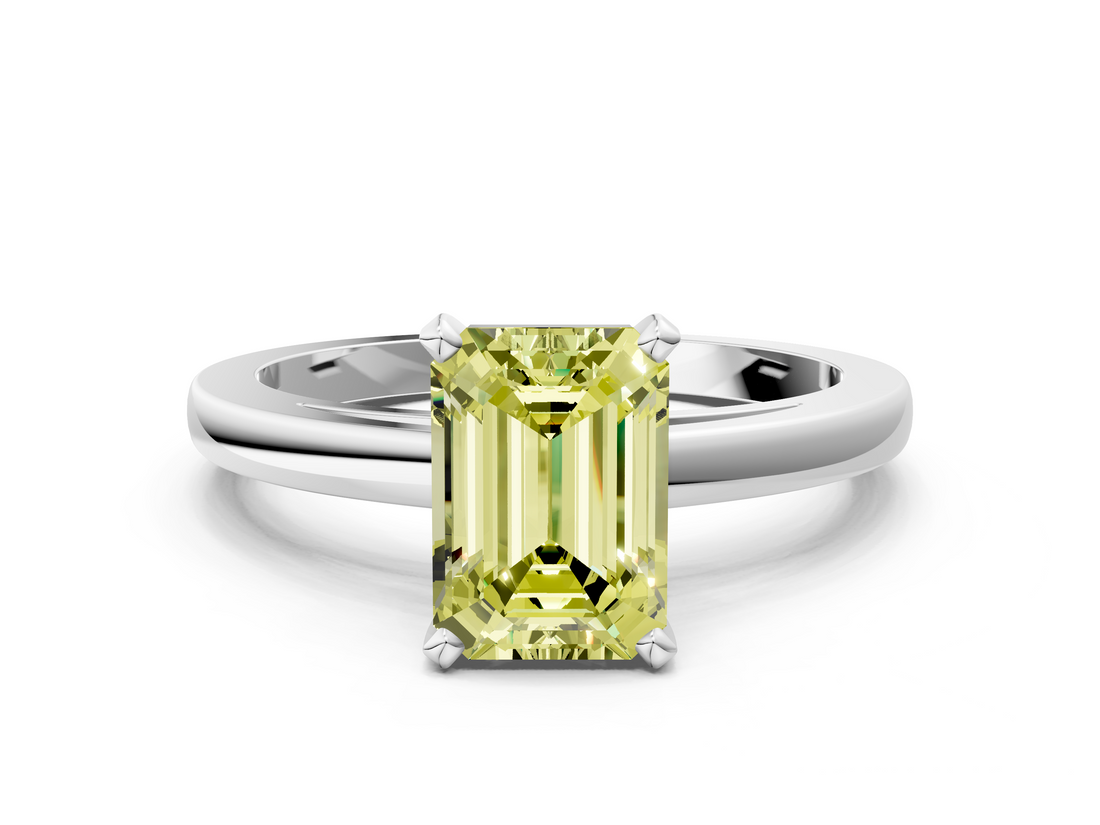 White gold Fancy Yellow Emerald  Solitaire Diamond Engagement Ring with Four-Prong Setting on a Classic Band_3
