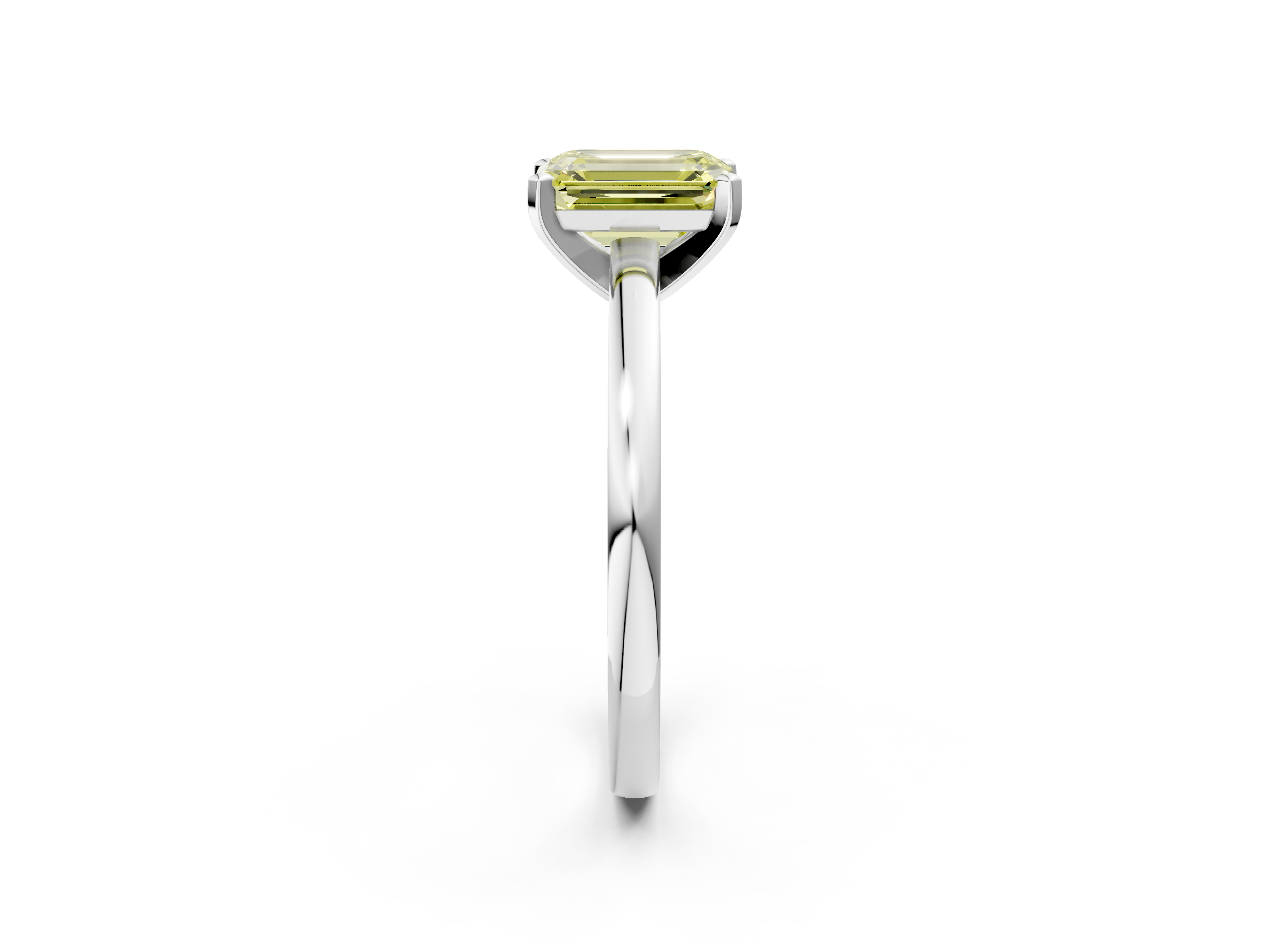 White gold Fancy Yellow Emerald  Solitaire Diamond Engagement Ring with Four-Prong Setting on a Classic Band_5