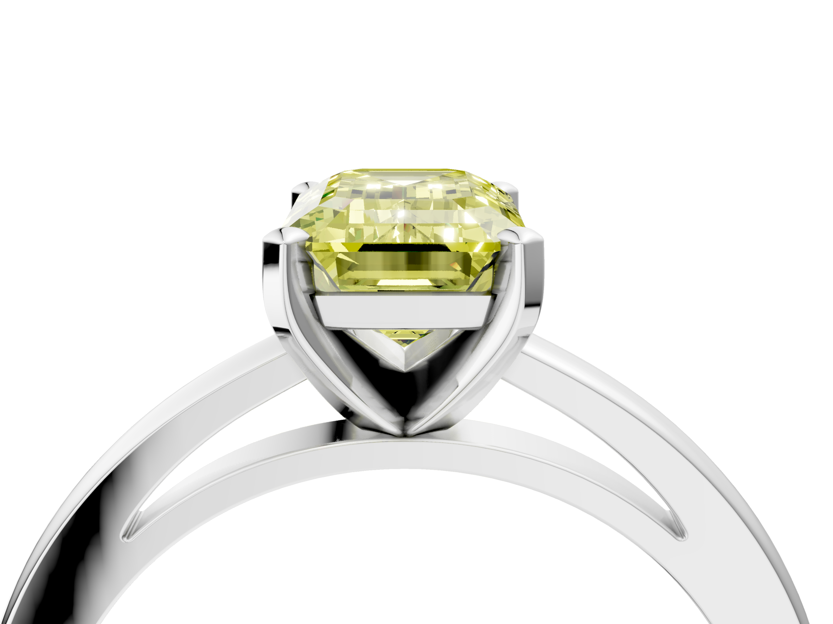 White gold Fancy Yellow Emerald  Solitaire Diamond Engagement Ring with Four-Prong Setting on a Classic Band_7