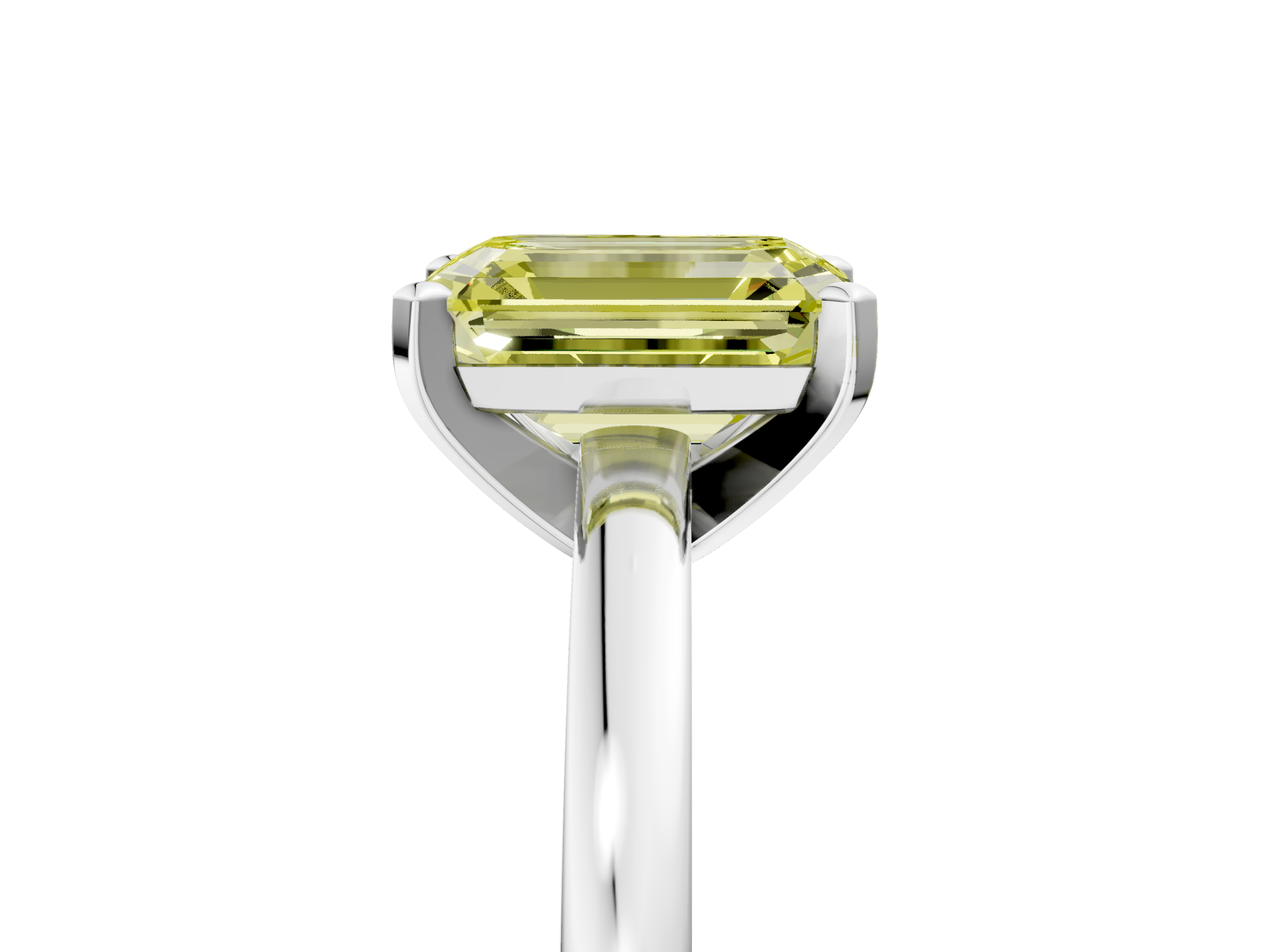 White gold Fancy Yellow Emerald  Solitaire Diamond Engagement Ring with Four-Prong Setting on a Classic Band_8