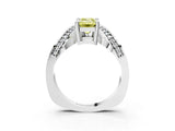 White gold Fancy Yellow Emerald  Solitaire Diamond Engagement Ring with Pave Band and Four-Prong Setting 3