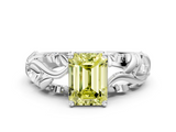 White gold Fancy Yellow Emerald  Solitaire Diamond Leaf Vine Band with Prong Setting_28