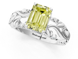 White gold Fancy Yellow Emerald  Solitaire Diamond Leaf Vine Band with Prong Setting_29