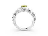 White gold Fancy Yellow Emerald  Solitaire Diamond Leaf Vine Band with Prong Setting_31