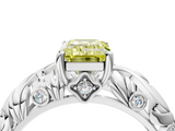 White gold Fancy Yellow Emerald  Solitaire Diamond Leaf Vine Band with Prong Setting_32