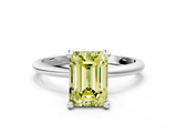 White gold Fancy Yellow Emerald  Solitaire Diamond Ring with 4-Prong Setting on a Classic Band_3