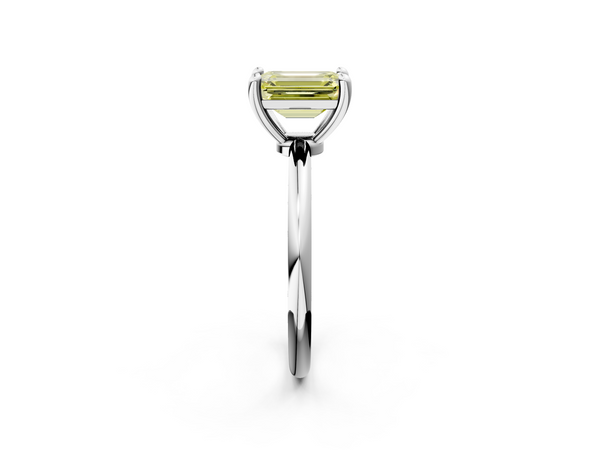 White gold Fancy Yellow Emerald  Solitaire Diamond Ring with 4-Prong Setting on a Classic Band