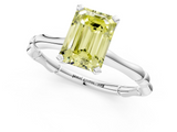 White gold Fancy Yellow Emerald  Solitaire Diamond Ring with Bamboo Band and Four-Prong Setting_51