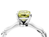 White gold Fancy Yellow Emerald  Solitaire Diamond Ring with Bamboo Band and Four-Prong Setting_58