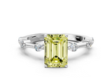 White gold Fancy Yellow Emerald  Solitaire Diamond Ring with Bezel Set Side Stones and Prong Setting_3