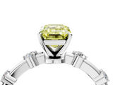 White gold Fancy Yellow Emerald  Solitaire Diamond Ring with Bezel Set Side Stones and Prong Setting_7