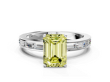 White gold Fancy Yellow Emerald  Solitaire Diamond Ring with Channel-Set Baguette Band and Four-Prong Setting_114