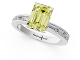 White gold Fancy Yellow Emerald  Solitaire Diamond Ring with Channel-Set Baguette Band and Four-Prong Setting_115